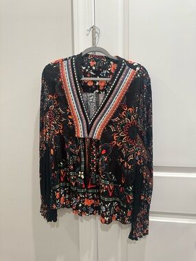 UNAVAILABLE Black Floral Embroidered V-Neck Boho Blouse